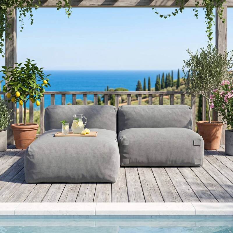 Divano modulare da esterno 2 posti con 1 poltrona e 1 chaise longue - Lifestyle