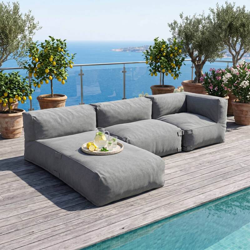 Divano modulare da esterno 3 posti con 1 poltrona, 1 poltrona angolare e 1 chaise longue - Lifestyle