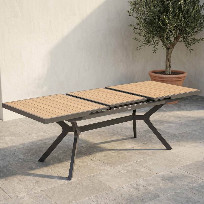 Tavolo da giardino allungabile in alluminio 187/250x90 cm e 10 sedie con braccioli in textilene (5/7)