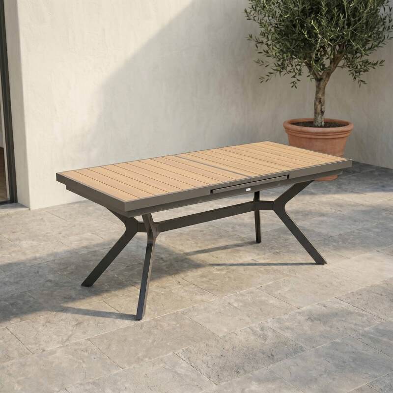 Tavolo da giardino allungabile in alluminio 187/250x90 cm e 10 sedie con braccioli in textilene (4/7)