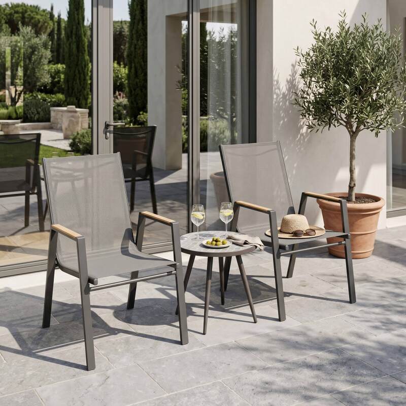 Sedie da giardino in alluminio e Textilene con braccioli - Set di 2