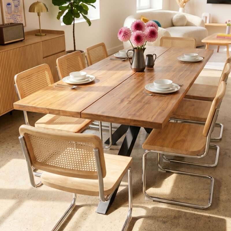 Tavolo da pranzo in alluminio e legno di acacia 8 persone (2/9)