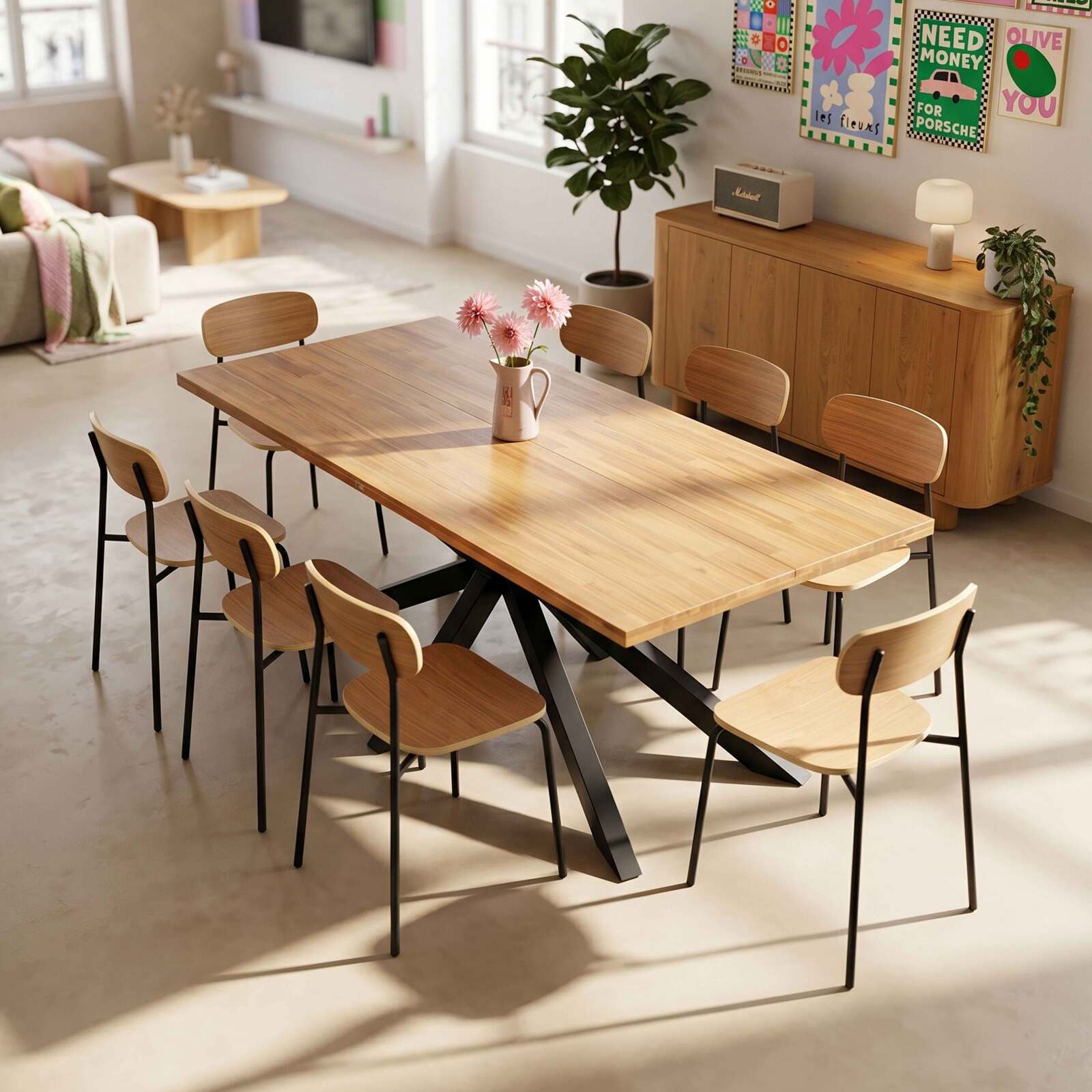 Tavolo da pranzo in alluminio e legno di acacia 8 persone