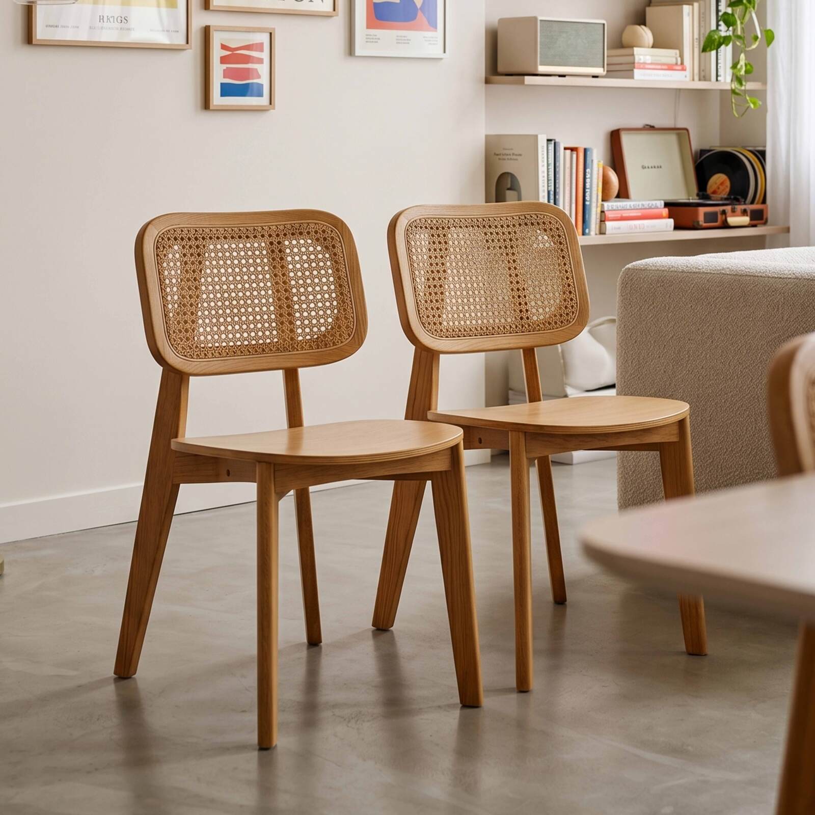 Sedie in legno di olmo e rattan naturale con schienale in stile intreccio - Set di 2