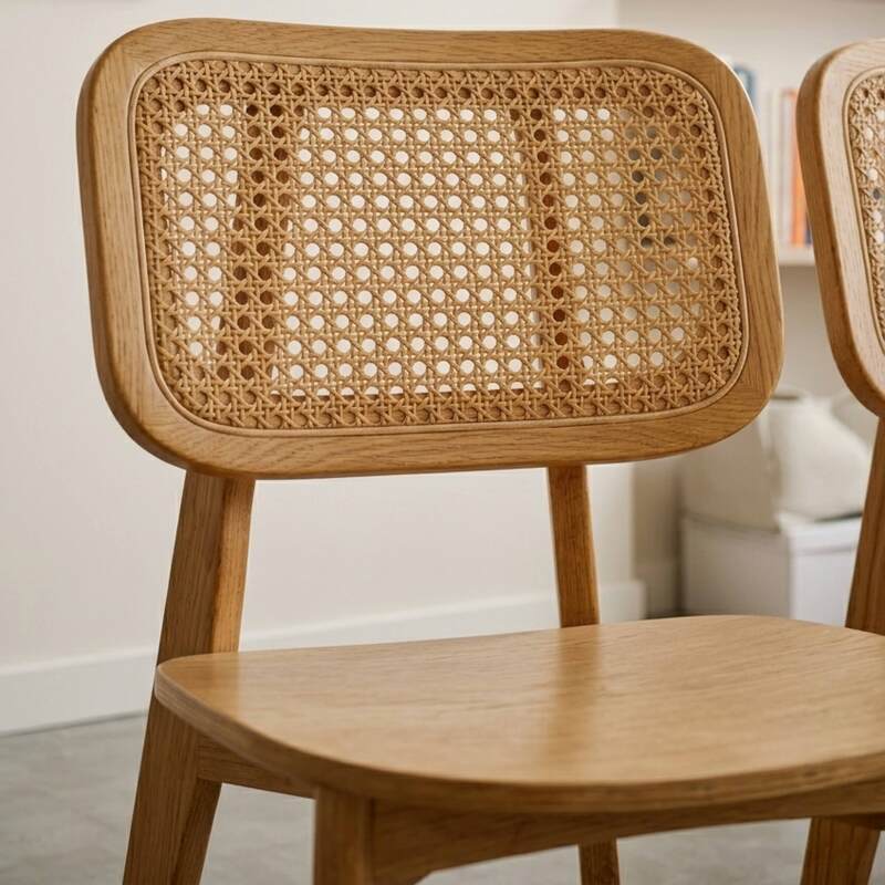 Sedie in legno di olmo e rattan naturale con schienale in stile intreccio - Set di 2 (3/7)