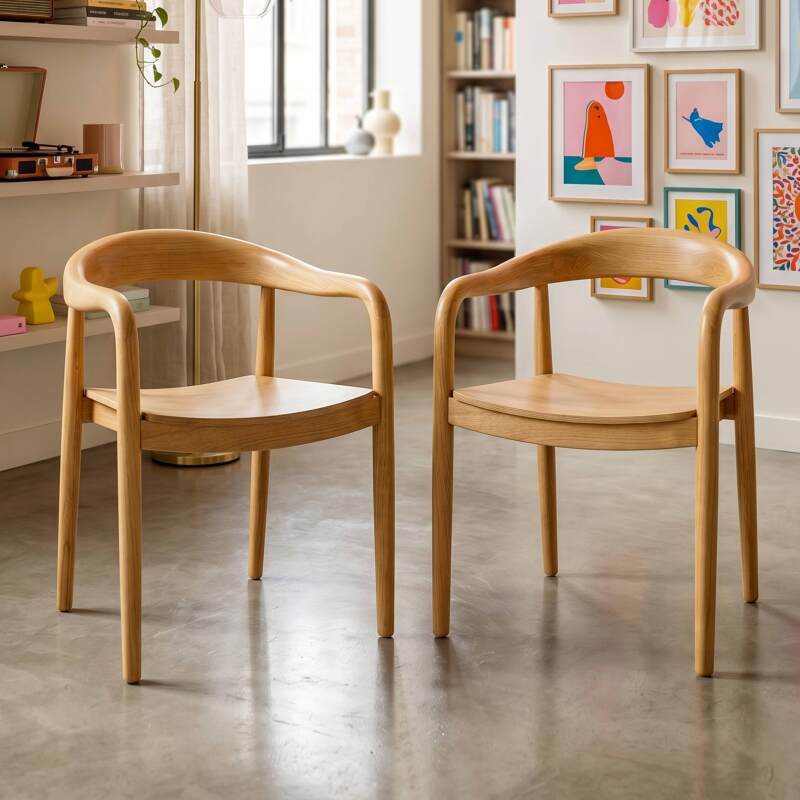 Sedie in legno di olmo con braccioli - Set di 2