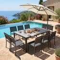 Tavolo da giardino in alluminio e ceramica con motivo Fabric 182x121 cm e 10 sedie in textilene