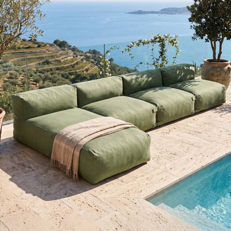Divano modulare da esterno 4 posti con 3 poltrone e 1 chaise longue