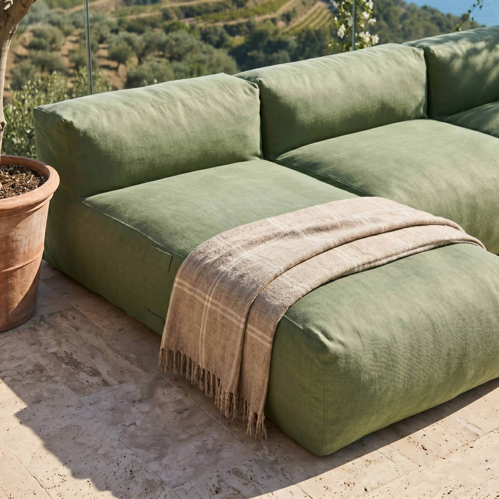 Divano modulare da esterno 4 posti con 3 poltrone e 1 chaise longue