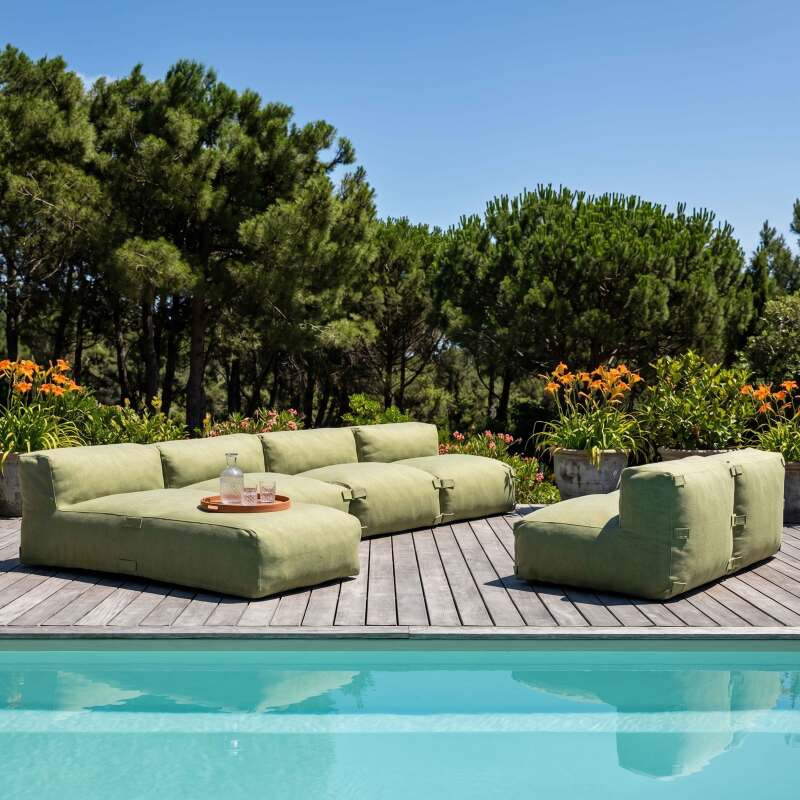 Divano modulare da esterno 6 posti con 5 poltrone e 1 chaise longue