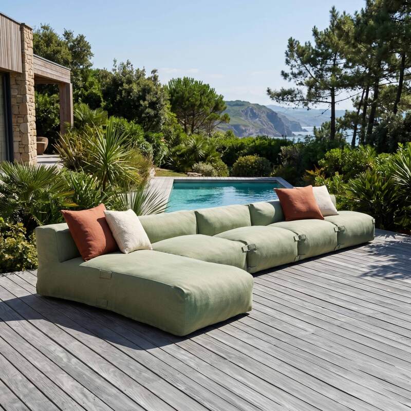 Divano modulare da esterno 5 posti con 4 poltrone e 1 chaise longue
