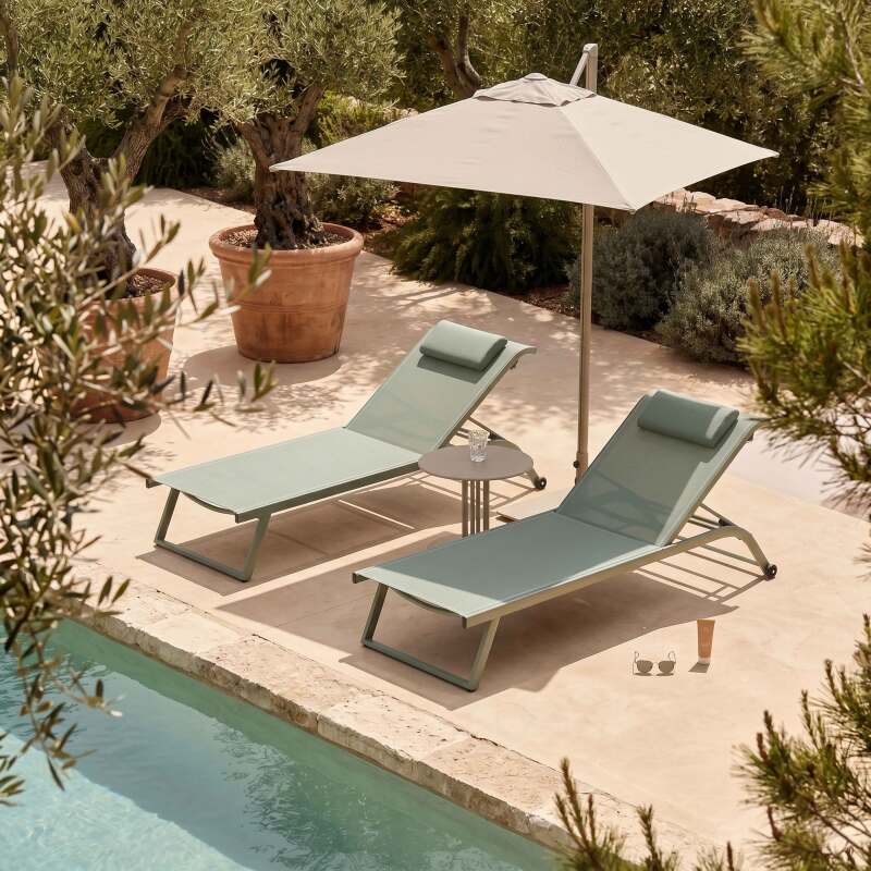 Sdraio da giardino in alluminio e textilene reclinabili 4 posizioni con ruote - Set di 2 (2/9)