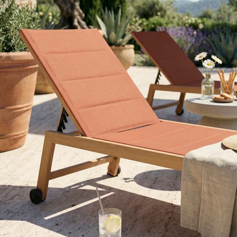 Sdraio da giardino in alluminio effetto legno e textilene reclinabili 5 posizioni con ruote - Set di 2 (3/8)