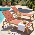 Sdraio da giardino in alluminio effetto legno e textilene reclinabili 5 posizioni con ruote - Set di 2