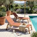 Sdraio da giardino in alluminio effetto legno e textilene reclinabili 5 posizioni con ruote - Set di 2