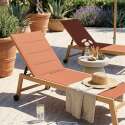 Sdraio da giardino in alluminio effetto legno e textilene reclinabili 5 posizioni con ruote - Set di 2