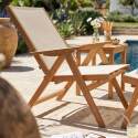 Poltrona relax da giardino in legno di eucalipto con poggiapiedi