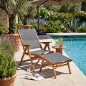 Poltrona relax da giardino in legno di eucalipto con poggiapiedi
