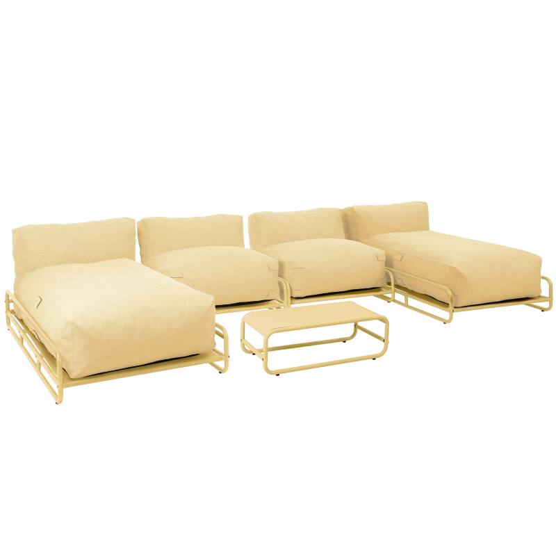 Divano modulare da esterno a 4 posti con struttura, 2 chaise longue, 2 poltrone e tavolino