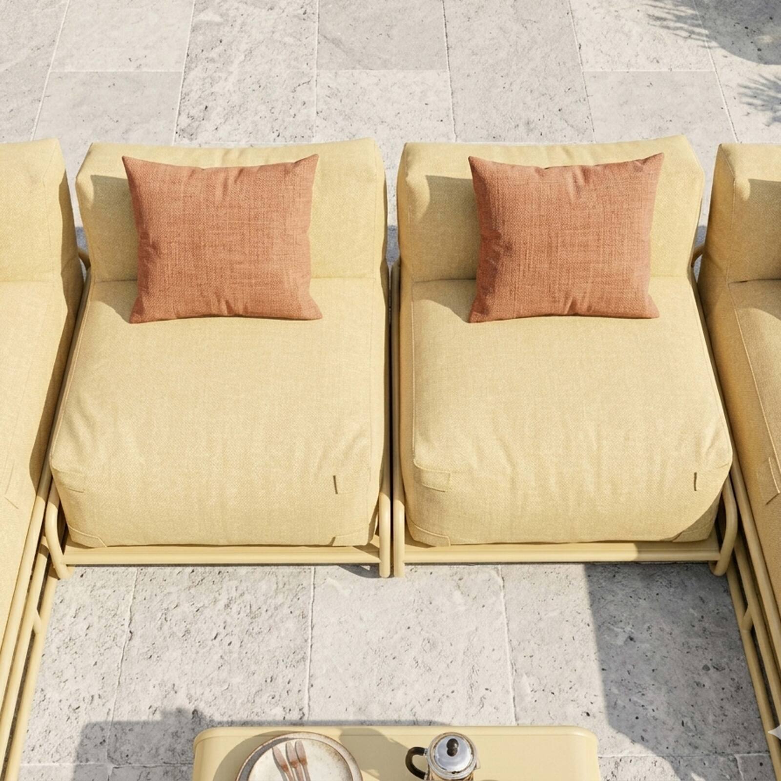 Divano modulare da esterno a 4 posti con struttura, 2 chaise longue, 2 poltrone e tavolino