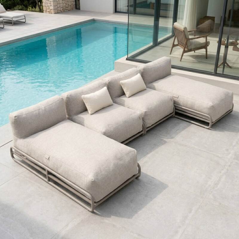 Divano modulare da esterno a 4 posti con struttura, 2 chaise longue, 2 poltrone e tavolino (3/7)