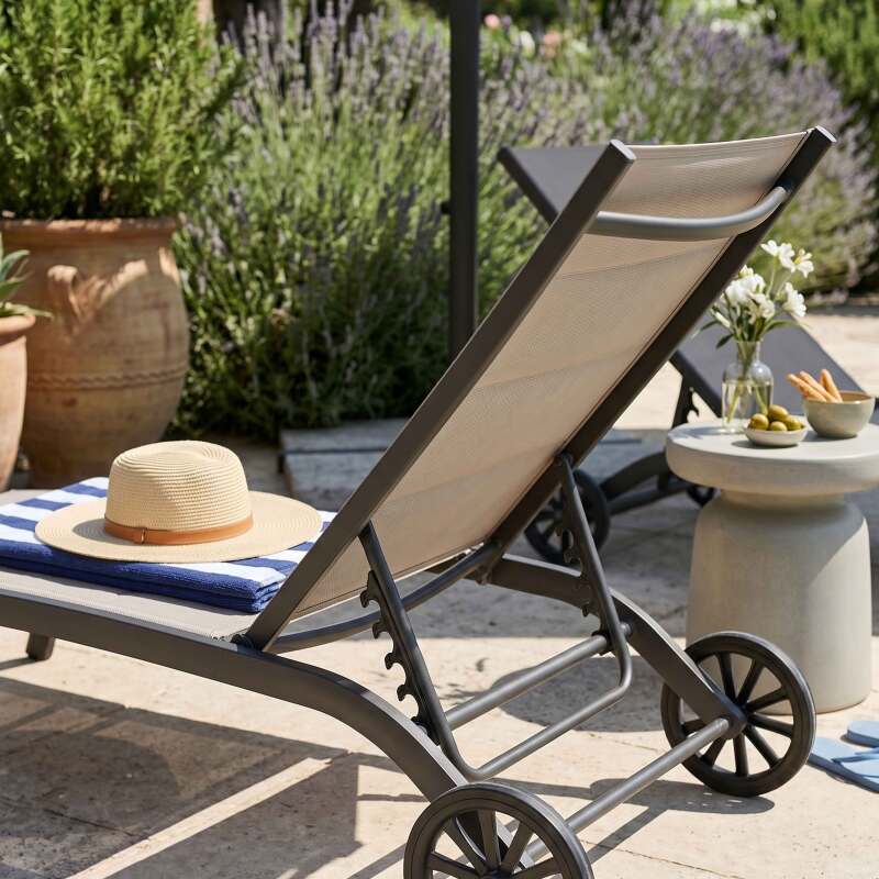 Sdraio da giardino in alluminio e textilene reclinabili 4 posizioni con ruote - Set di 2 (6/8)
