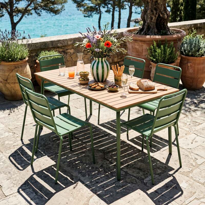 Tavolo da giardino effetto legno in metallo y polywood 6 persone 160x90 cm (2/8)