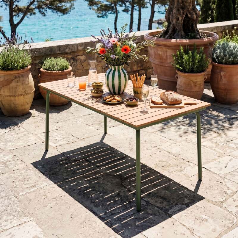 Tavolo da giardino effetto legno in metallo y polywood 6 persone 160x90 cm
