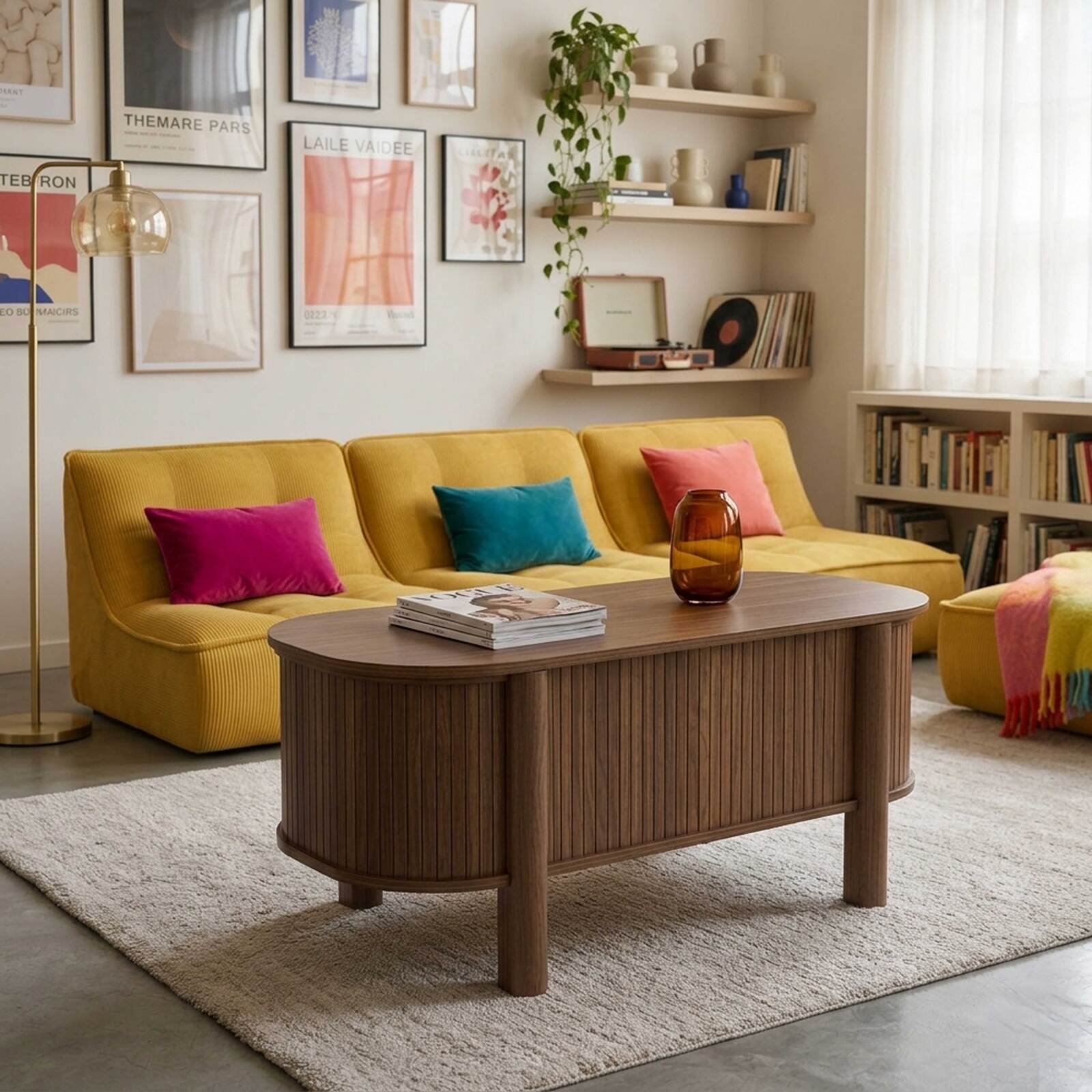 Tavolino da salotto alzabile effetto legno ovale 100x48 cm