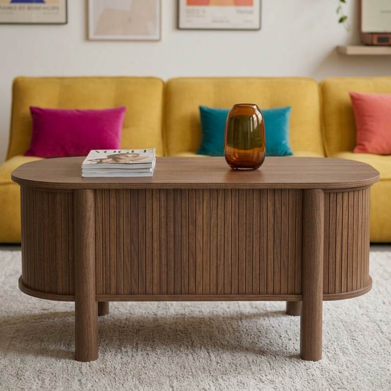 Tavolino da salotto alzabile effetto legno ovale 100x48 cm (3/7)