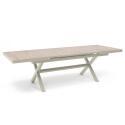 Tavolo da giardino in alluminio e ceramica effetto legno 201x100 cm e 10 sedie impilabili in textilene

