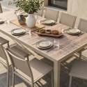 Tavolo da giardino in alluminio e ceramica effetto legno 206x100 cm e 10 sedie in textilene