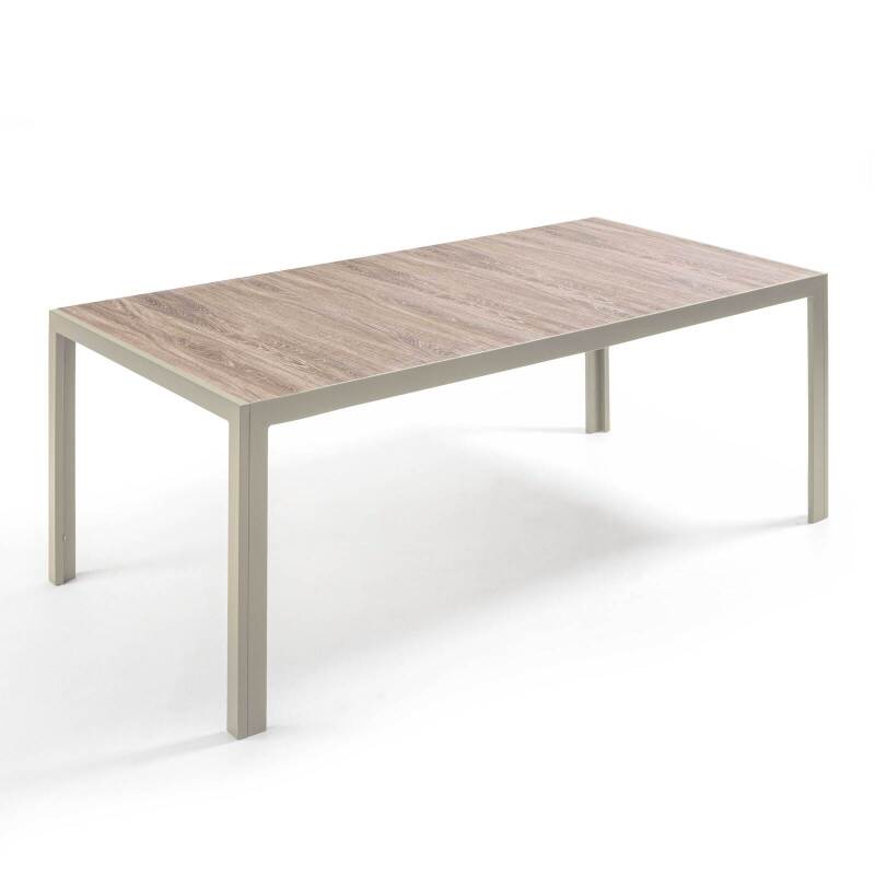 Tavolo da giardino in alluminio e ceramica effetto legno 206x100 cm e 10 sedie in textilene (5/7)