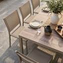 Tavolo da giardino in alluminio e ceramica effetto legno 206x100 cm e 10 sedie in textilene