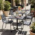 Tavolo da giardino bistrot quadrato inclinabile in metallo con piede incassato 70x70 cm e 2 sedie con braccioli