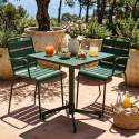 Tavolo da giardino bistrot quadrato inclinabile in metallo con piede incassato 70x70 cm e 2 sedie con braccioli