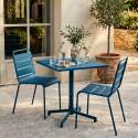 Tavolo da giardino bistrot quadrato inclnabile in metallo con piede incassato 70x70 cm e 2 sedie