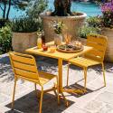 Tavolo da giardino bistrot quadrato inclnabile in metallo con piede incassato 70x70 cm e 2 sedie