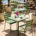 Tavolo da giardino bistrot quadrato inclnabile in metallo con piede incassato 70x70 cm e 2 sedie