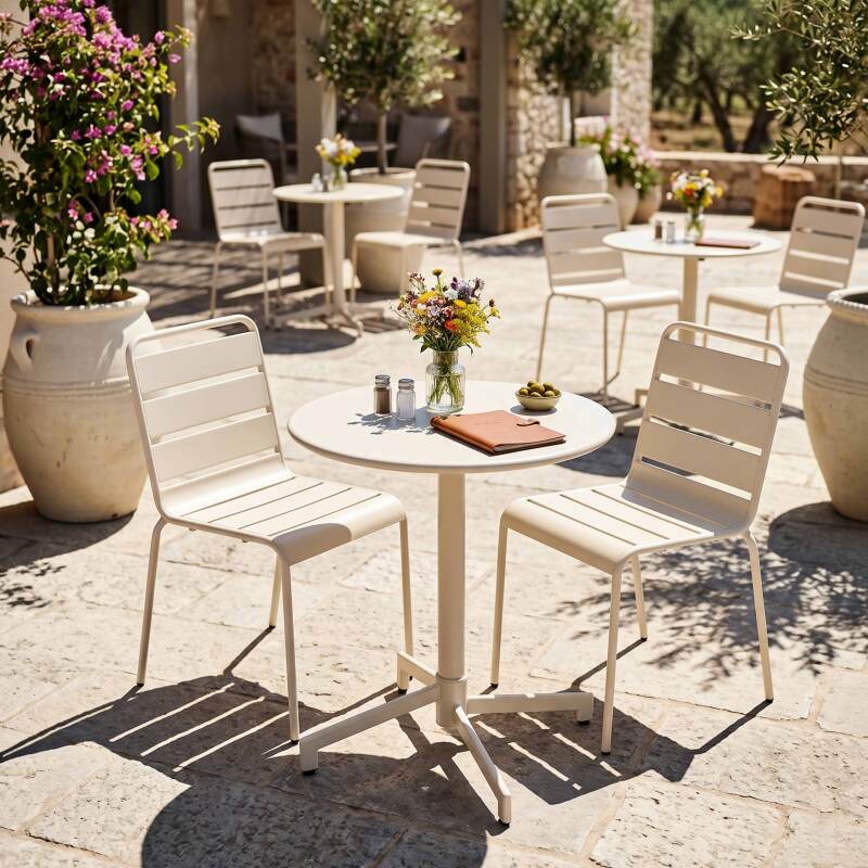 Tavolo da giardino quadrato reclinabile in metallo per 2 a 4 persone con piede ad incasso Ø70x72 cm (6/9)