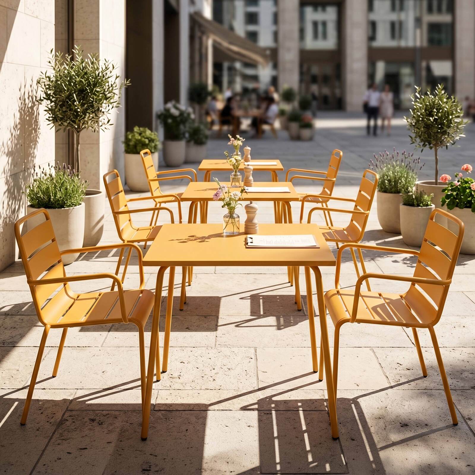 Tavolo da giardino bistrot quadrato in metallo 70x70 cm e 2 sedie con braccioli