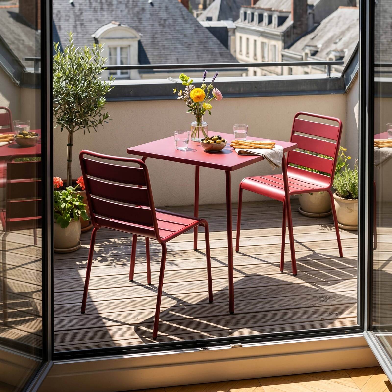 Tavolo da giardino bistrot quadrato in metallo 70x70 cm e 2 sedie
