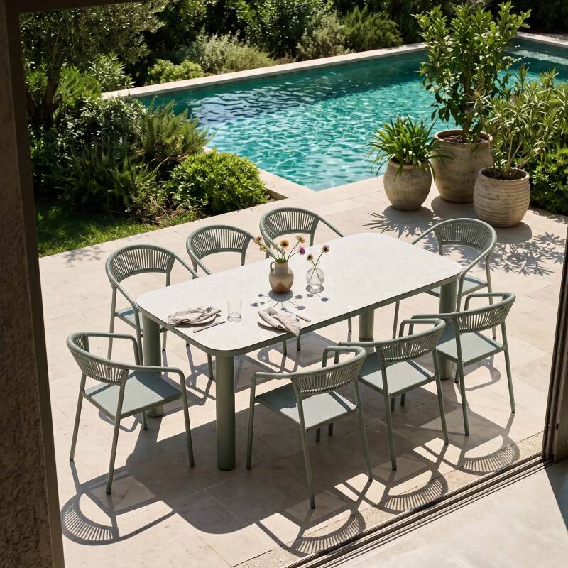 Tavolo da giardino struttura in alluminio per 8 persone 213x90 cm e 8 sedie in textilene (6/7)