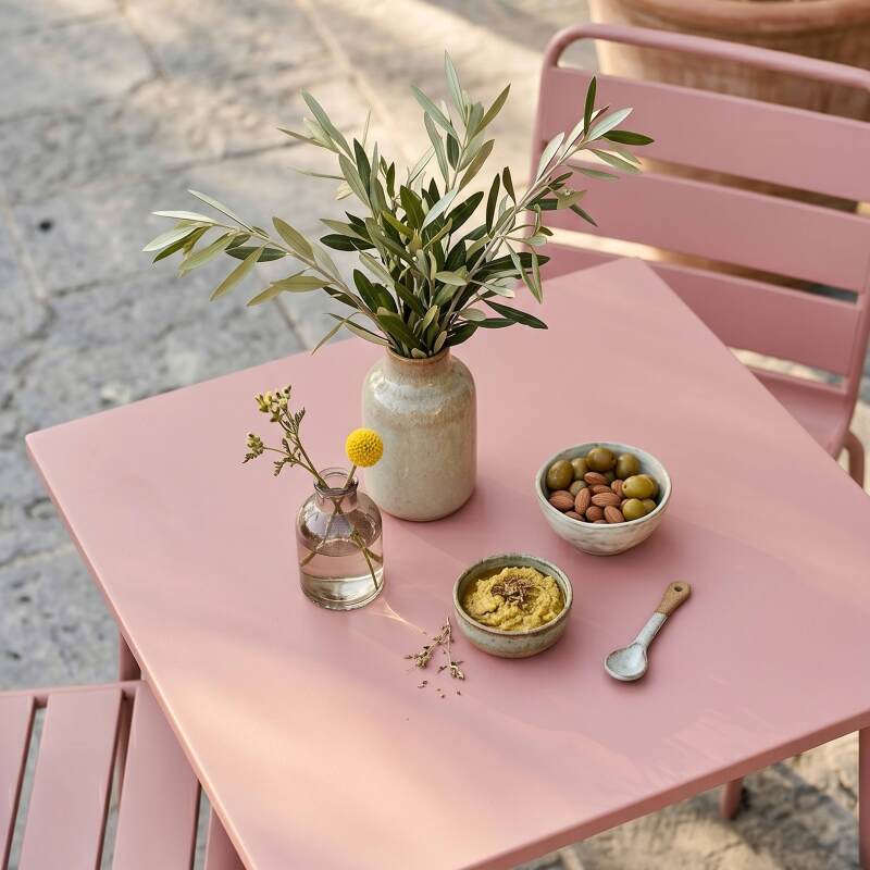 Tavolo da giardino bistrot quadrato in metallo 70x70 cm e 2 sedie (2/7)