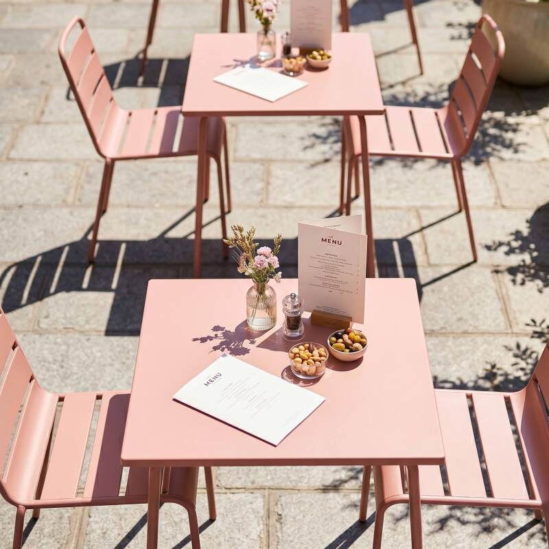 Tavolo da giardino bistrot quadrato in metallo 70x70 cm e 2 sedie (6/7)