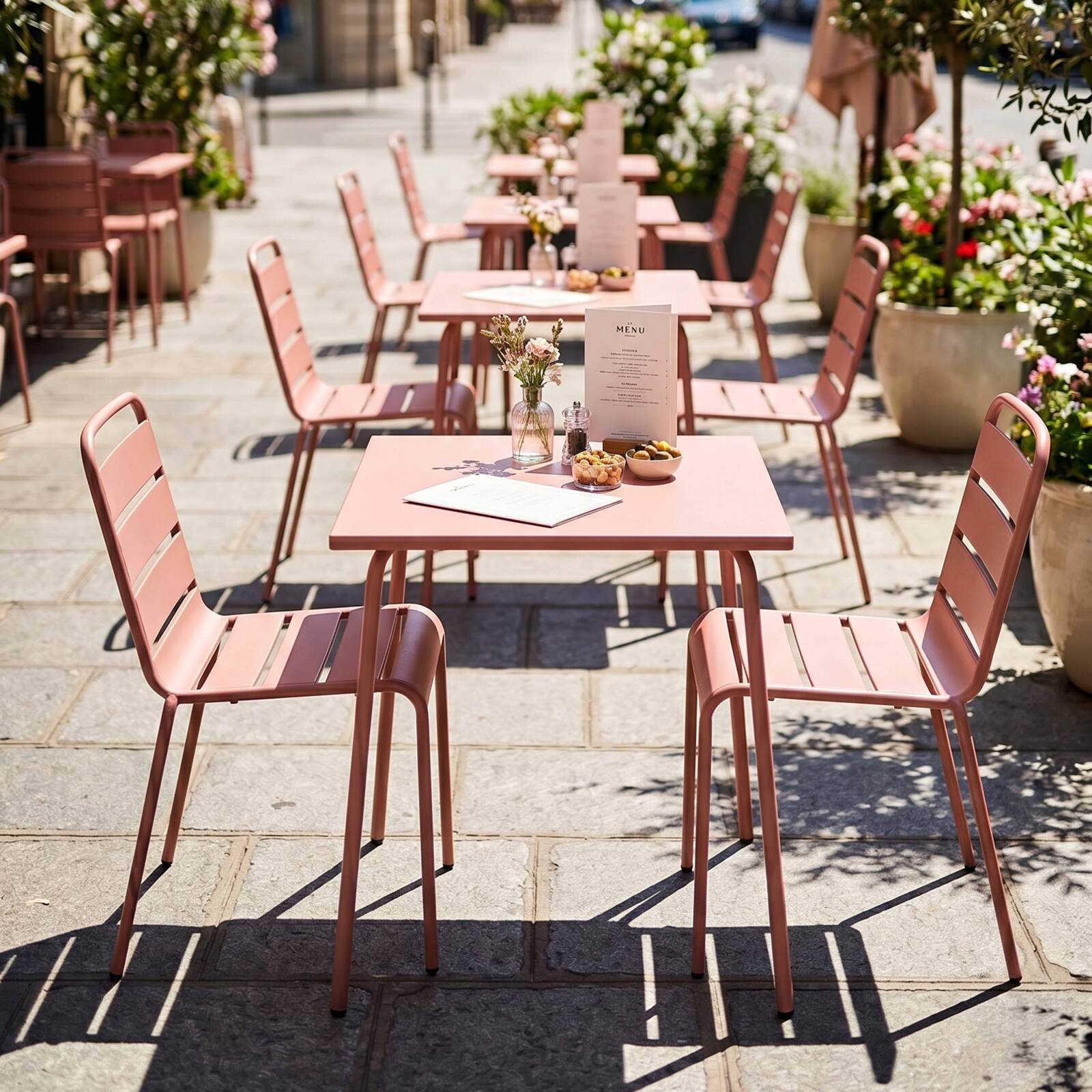 Tavolo da giardino bistrot quadrato in metallo 70x70 cm e 2 sedie
