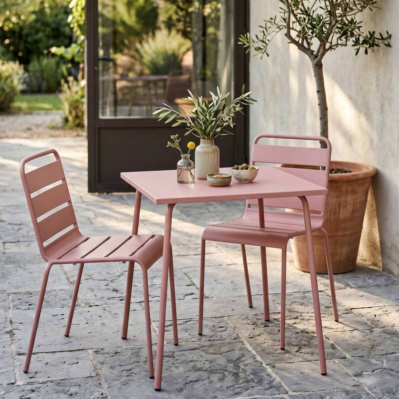 Tavolo da giardino bistrot quadrato in metallo 70x70 cm e 2 sedie