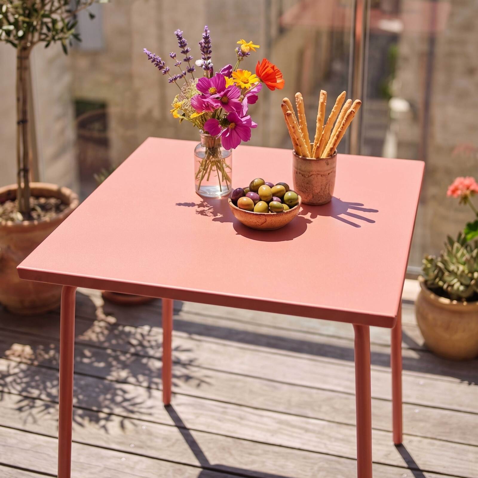 Tavolo da giardino quadrato in metallo per 2 a 4 persone 70x70 cm