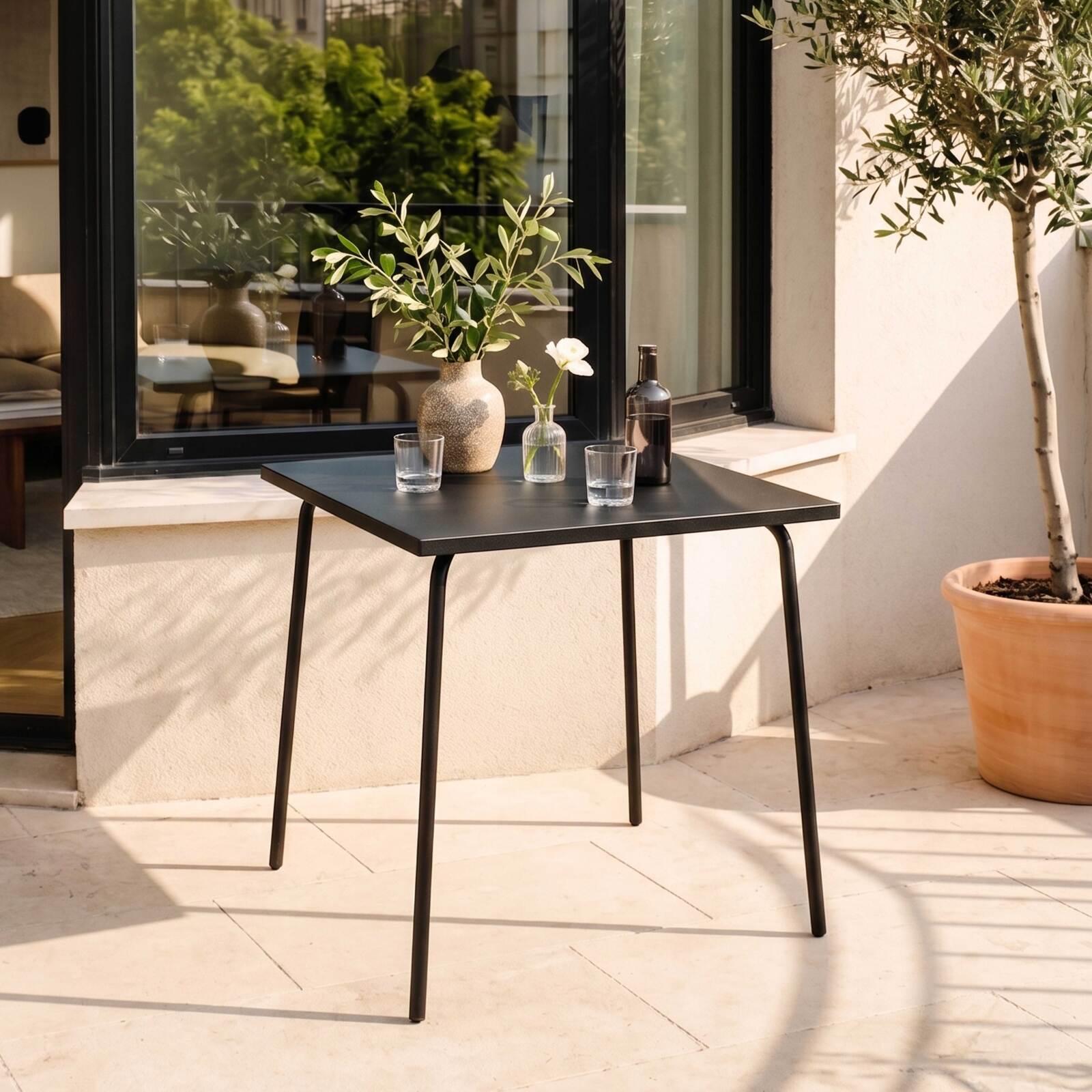 Tavolo da giardino quadrato in metallo per 2 a 4 persone 70x70 cm