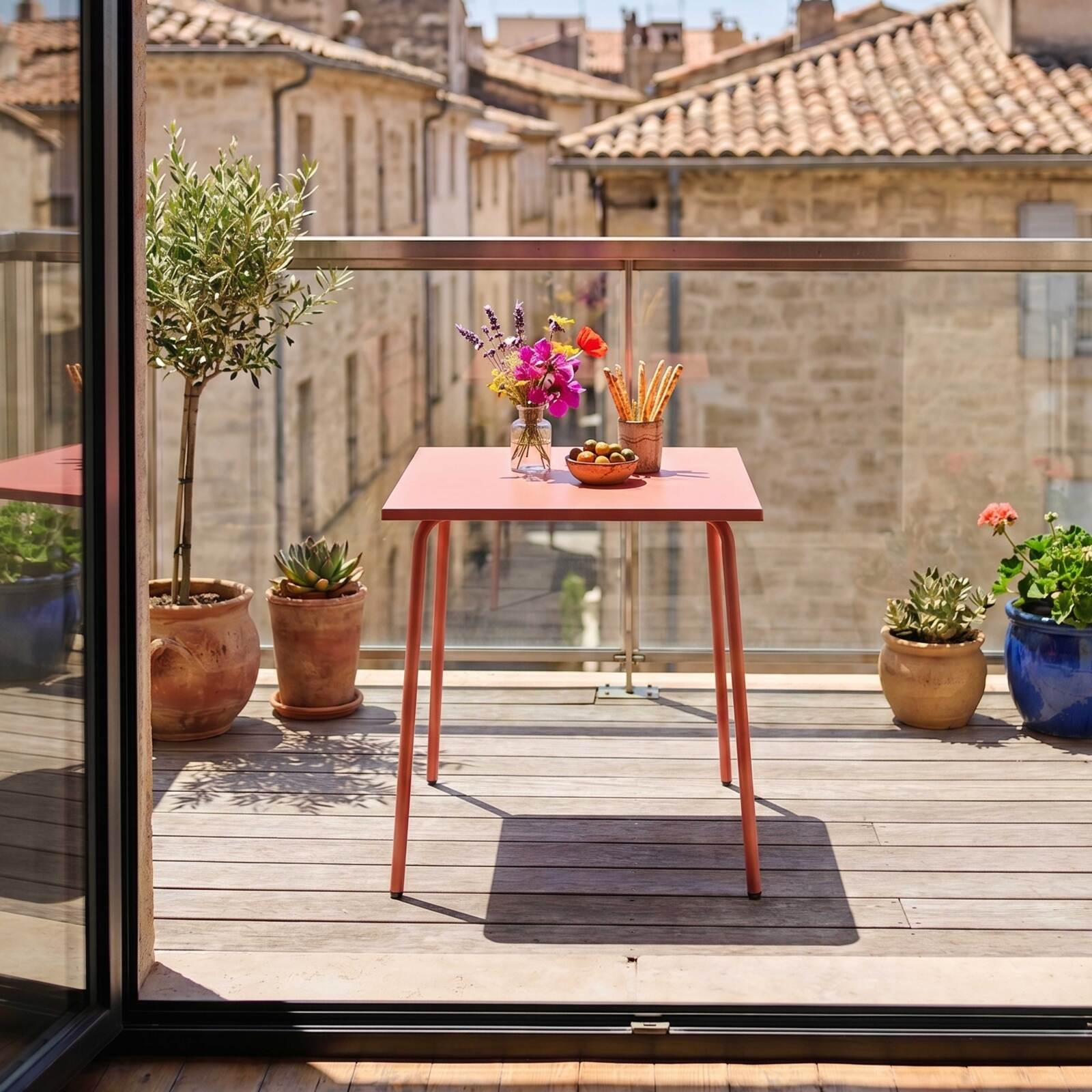 Tavolo da giardino quadrato in metallo per 2 a 4 persone 70x70 cm